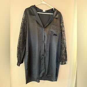 Intimate Affair Vtg black blouse womens Large button up lace sleeves whimsygoth